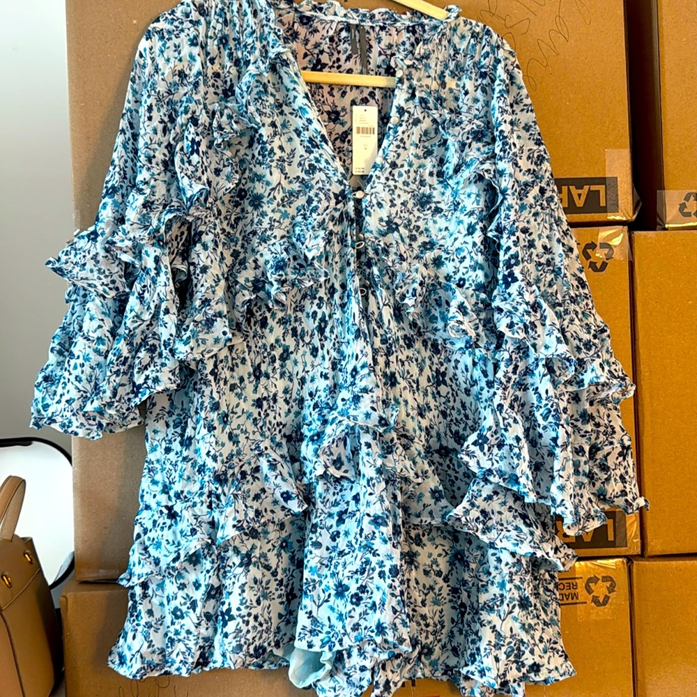 Anthropologie Blue Floral Romper